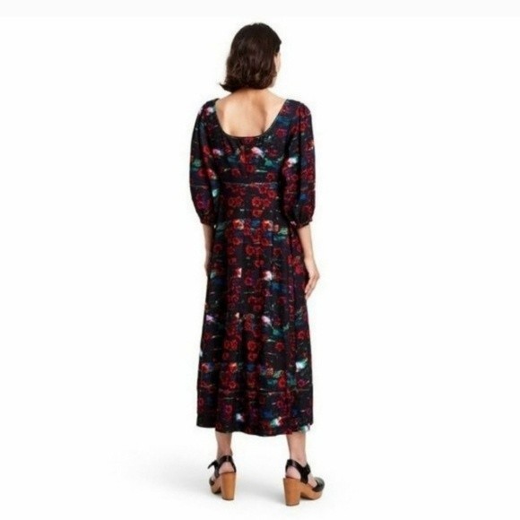 Rachel Comey Target Dark Moody Floral Print Puff Sleeve Midi Long Sleeve Dress - Picture 5 of 10